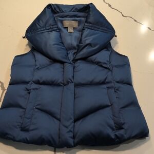 Ann Taylor Navy Blue Down Puffer Vest Shawl Collar Quilted Sleeveless Jacket S
